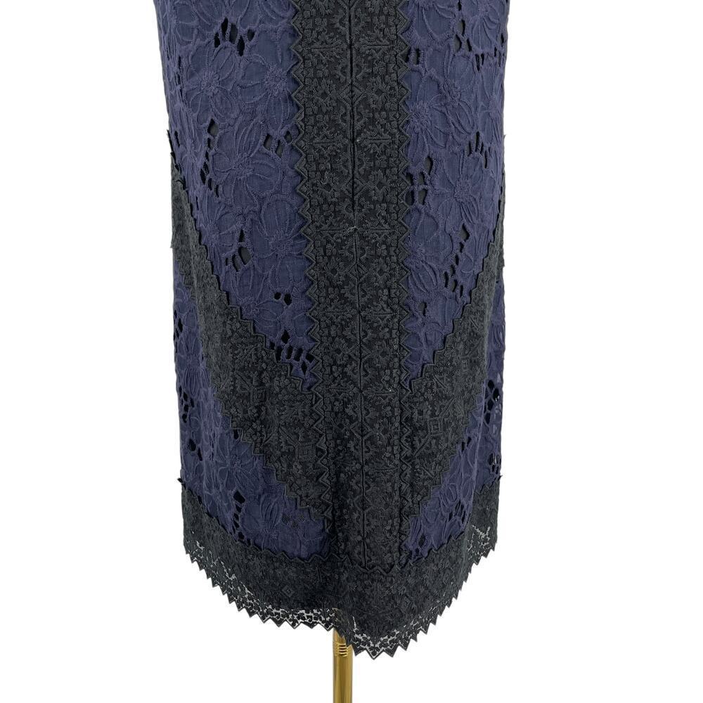 Rebecca Taylor Women's High Neck Ruffle Lace Dress Size 6 Navy Ivory OOAK - Picture 7 of 15
